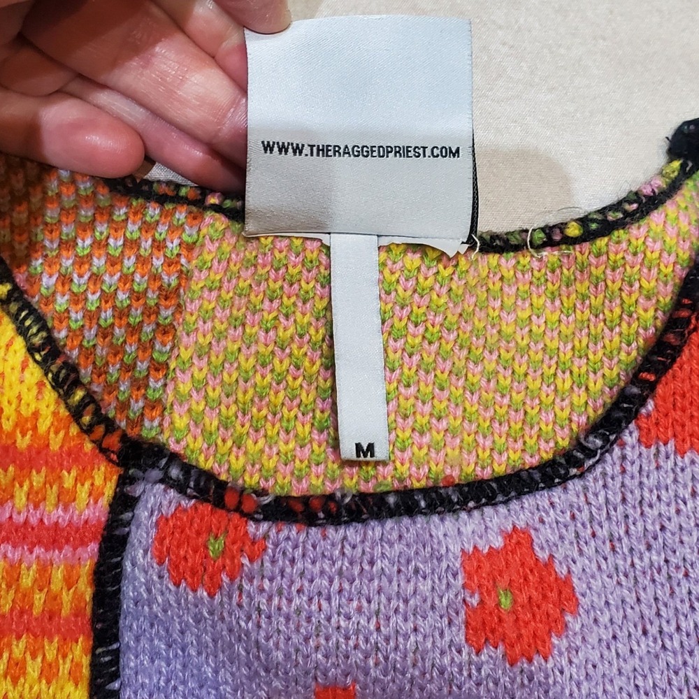 The Ragged Priest Cropped Shrunken Patch Work Knit Tank Top Sweater Vest M - Picture 4 of 6